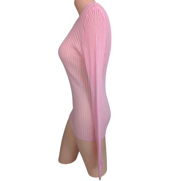 Pastel Pink Sheer Stretch Knit Ribbed Sweater Top Women Small Y2K Coquette Prep - Picture 2 of 4